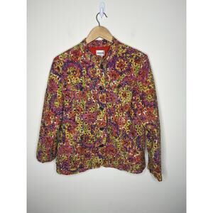 Chicos Jacket Sz 2 Large Whimsical Rainbow Eyelet Lace Mandarin Button Vintage